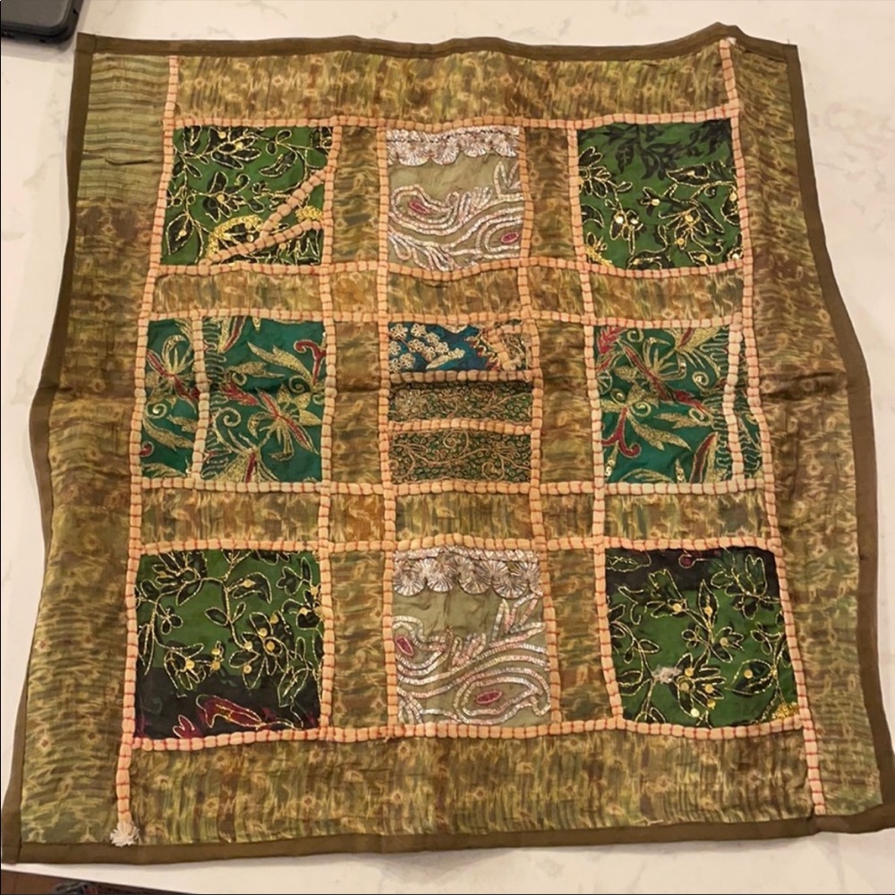 Authentic Pakistani Embroidered Handmade Floor Cushion Cover - Green/Brown